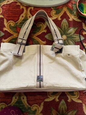 Emilie m Canvas Tote Bag in Cream with Contrast Stripe